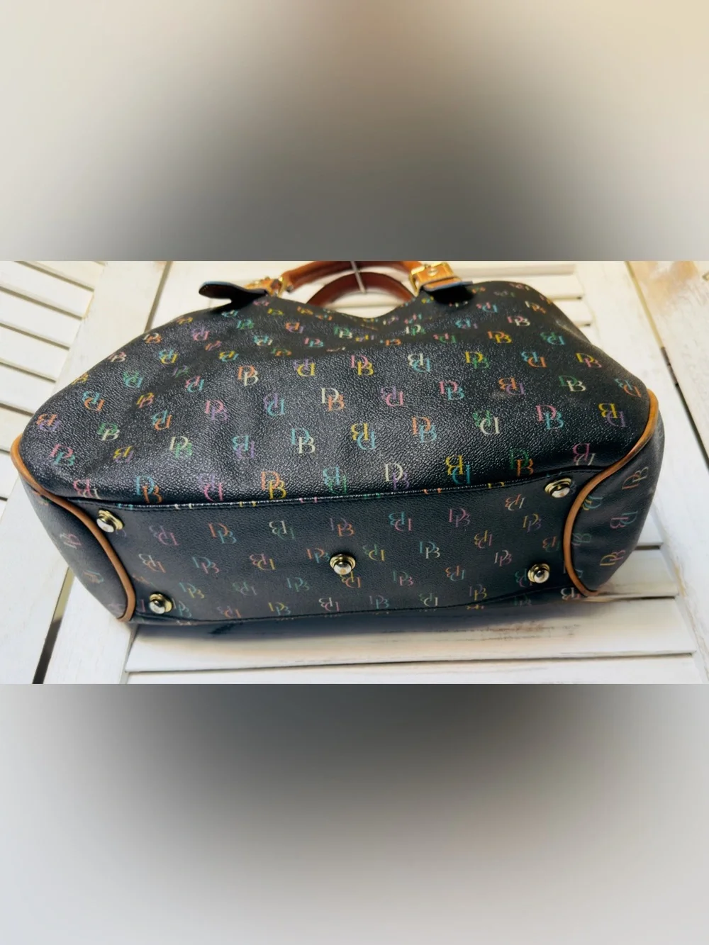 Dooney & Bourke Black Satchel RAINBOW ZIPPER EUC